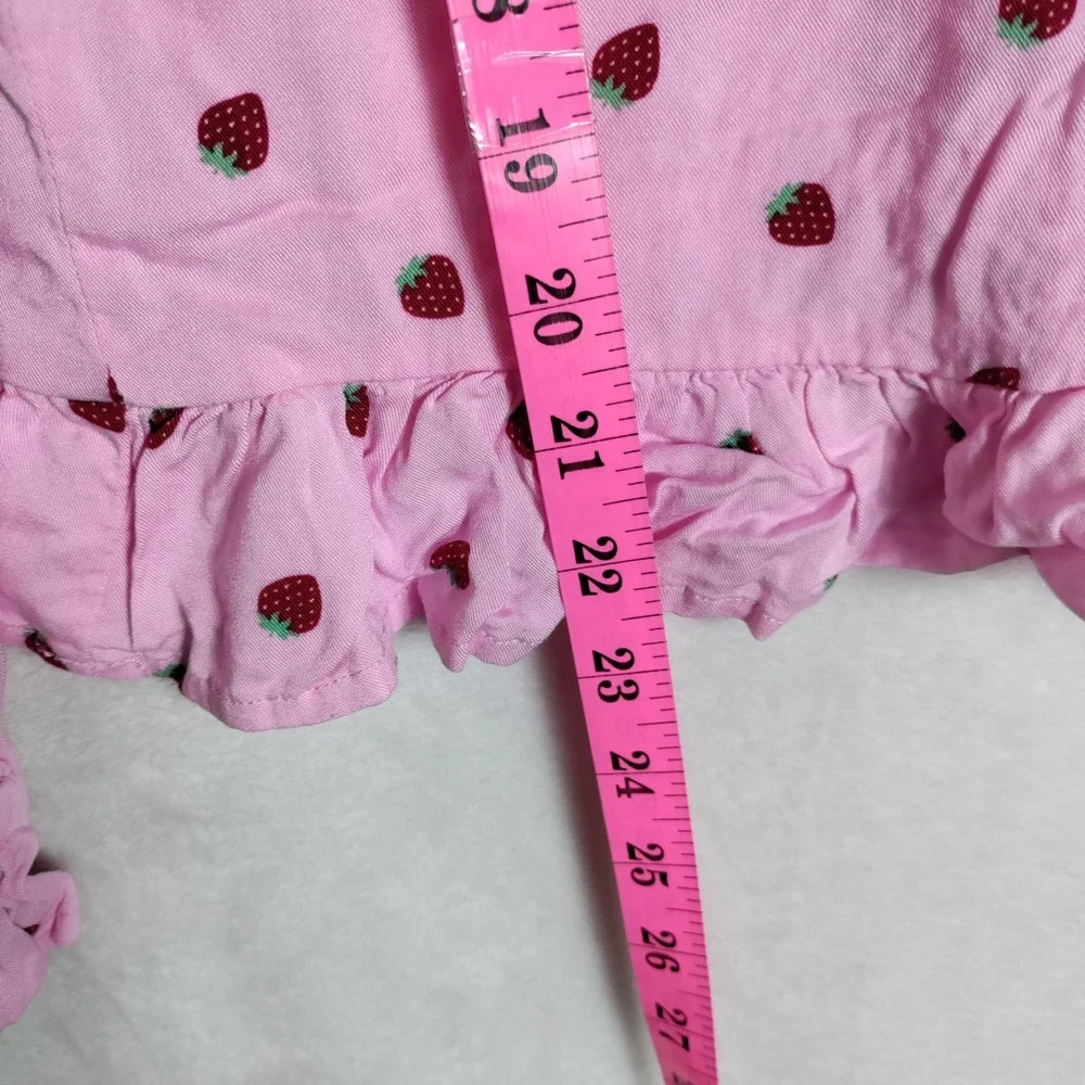Sweet Society Pink Strawberry Pajama Set Lace Collar Ruffle Top Joggers Medium